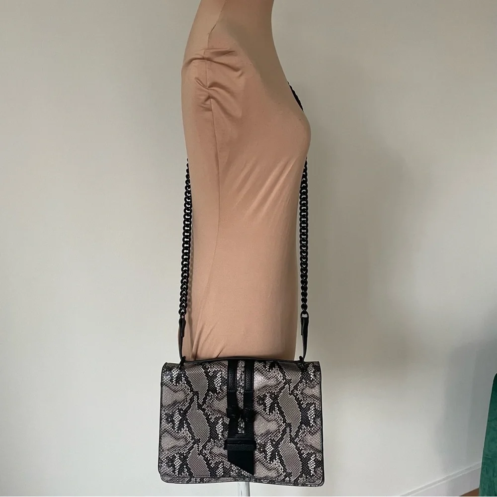 Foley + Corinna Grey Black Faux Snakeskin Leather Chain Link Cross Body Bag NWOT